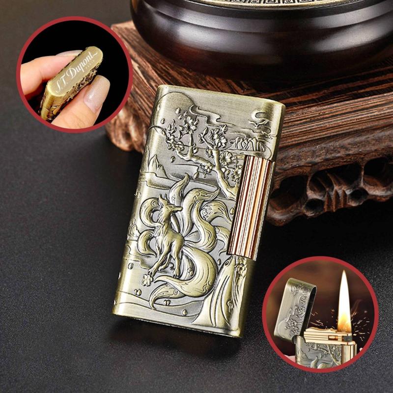 Bật lửa Dupont hình hồ ly 9 đuôi dập nổi 2 mặt dùng xăng