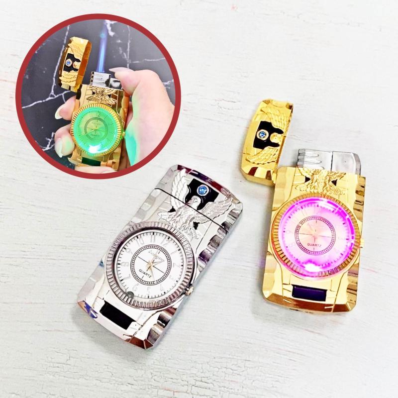 Đồng hồ bật lửa để bàn hình rồng dùng gas lửa khò có đèn LED